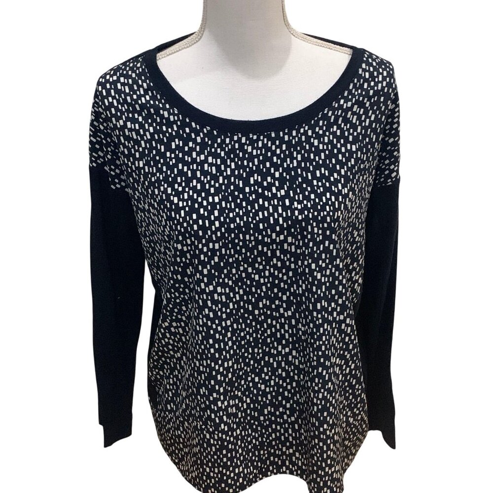Ann Taylor Womens Navy & White Long Sleeve Tunic Sweater M